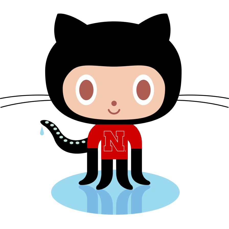 GitHub Octocat wearing a red shirt with Nebraska 'N'