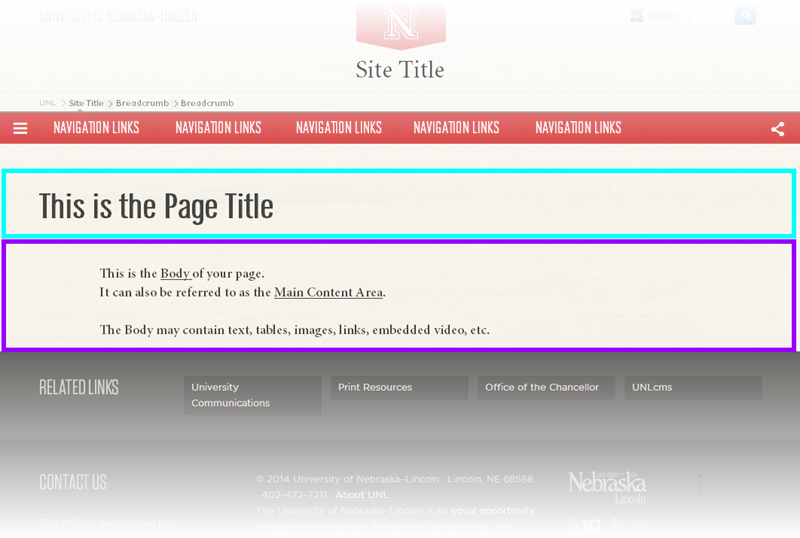 View of the Page Title and Main Content area on a webpage