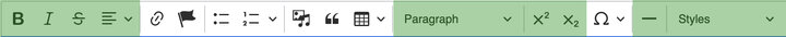 WYSIWYG editor toolbar with text formatting buttons highlighted